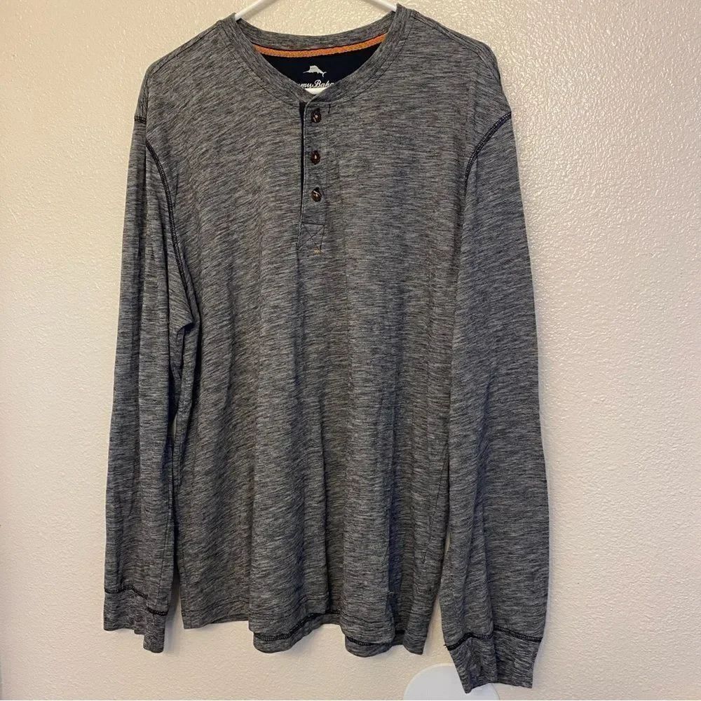 Tommy Bahama Men’s Henley Long Sleeve Gray Shirt cotton blend XL